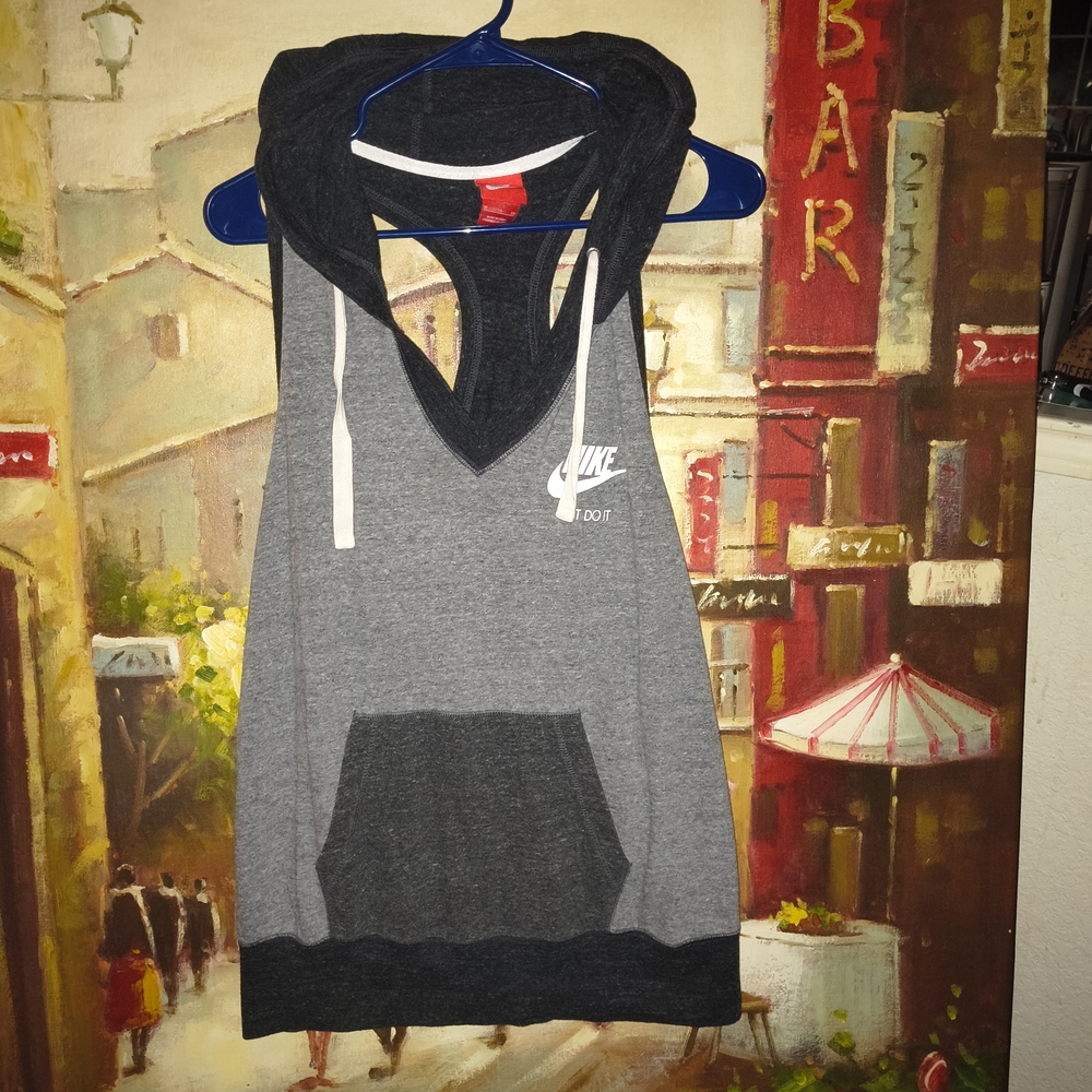 Nike Black and Gray Sleeveless Hoodie
